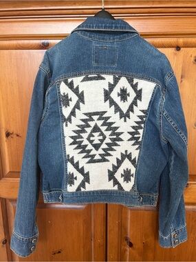 Levi's Blue Denim Jacket with Black & White Aztec Back Panel